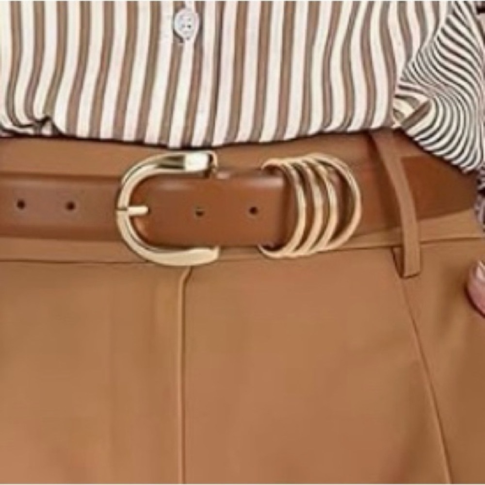 Elegant Brown and Black Leather Belt set with Gold Buckle - Picture 2 of 4